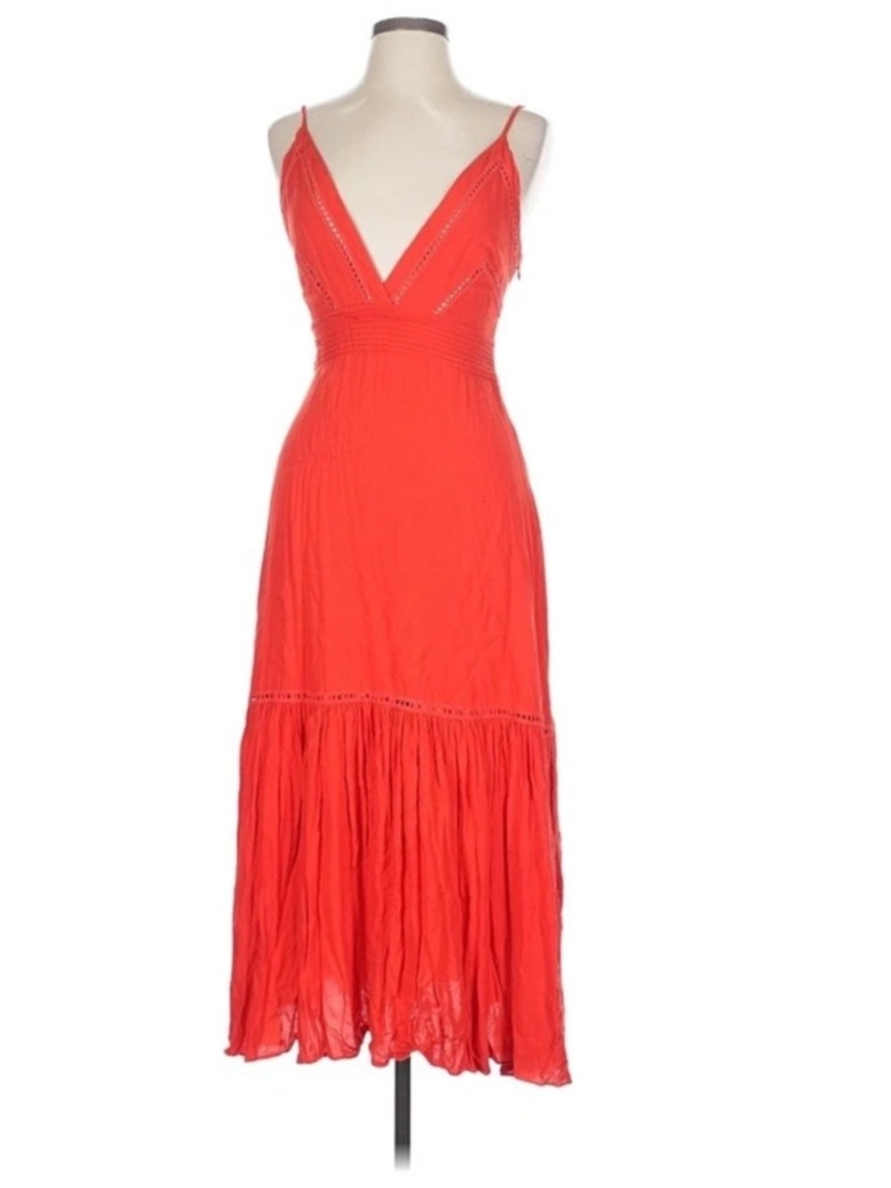 Ellsworth & Ivey Red Midi Dress Lace Deep V Line Crochet Cocktail Dress Rayon L